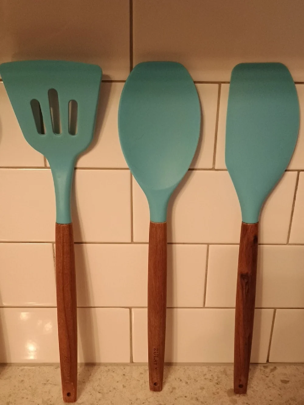 Zulay Non-Stick Blue Silicone & Wooden Handle Kitchen Utensil Set - 5 Piece